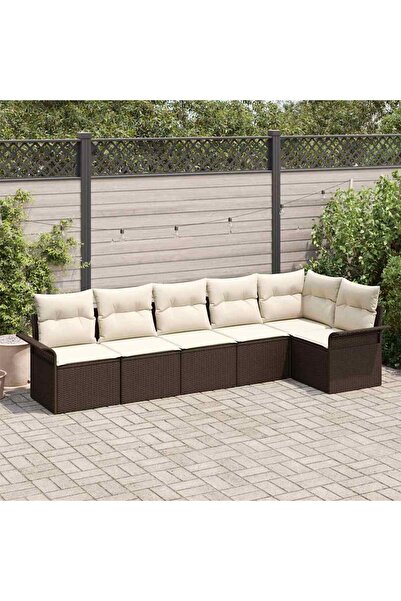 vidaxl Set de canapele pentru gradina cu perna 6 pcs Maro Rattan poli