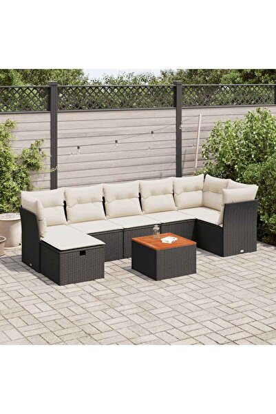 vidaxl Set mobilier de gradina cu perne, 8 piese, negru, poliratan