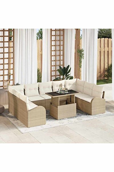vidaxl Set de canapele pentru gradina cu perna 10 pcs Bej Rattan poli