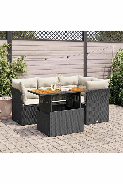 vidaxl Set mobilier de gradina cu perne, 5 piese, negru, poliratan