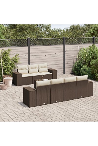 vidaxl Set canapele de gradina cu perne, 8 piese, maro, poliratan