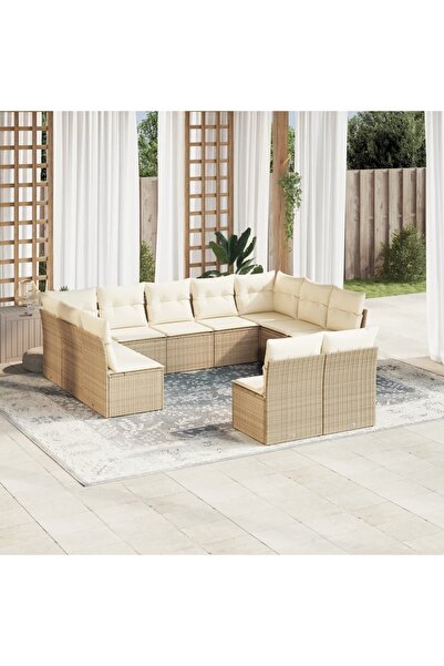 vidaxl Set canapele de gradina cu perne, 11 piese, bej, poliratan