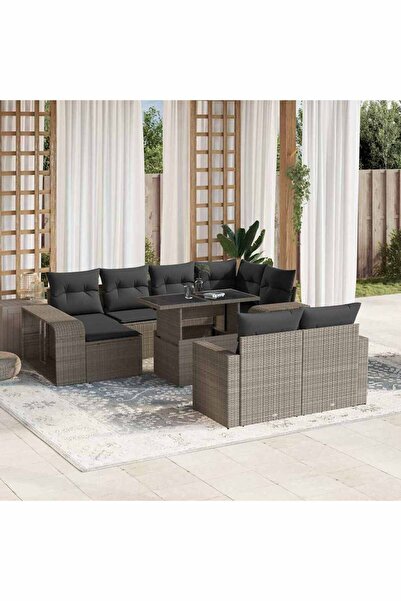 vidaxl Set canapele de gradina cu perne, 11 piese, gri, poliratan