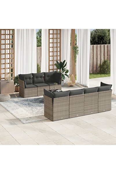 vidaxl Set canapele de gradina cu perne, 8 piese, gri, poliratan