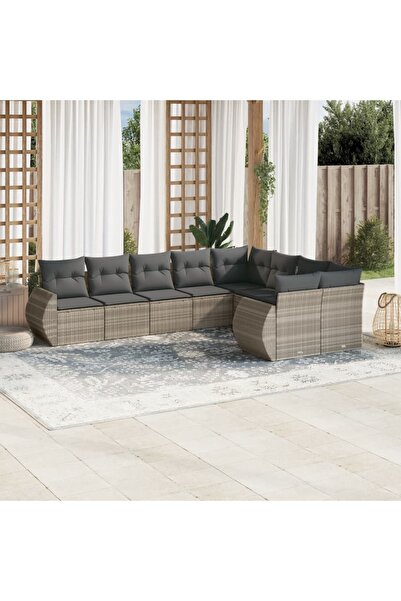 vidaxl Set canapele de gradina cu perne, 9 piese gri deschis poliratan