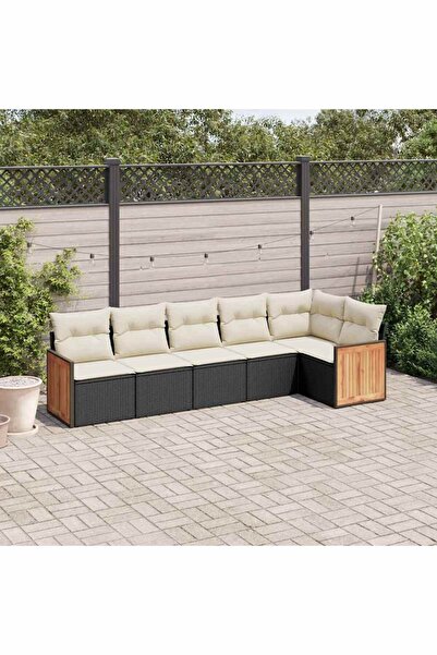 vidaxl Set mobilier de gradina cu perne, 6 piese, negru, poliratan