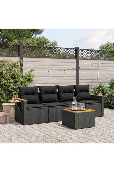 vidaxl Set mobilier de gradina cu perne, 5 piese, negru, poliratan