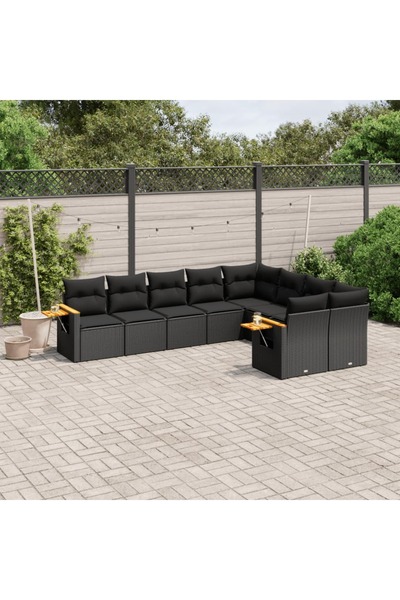 vidaxl Set mobilier de gradina cu perne, 9 piese, negru, poliratan