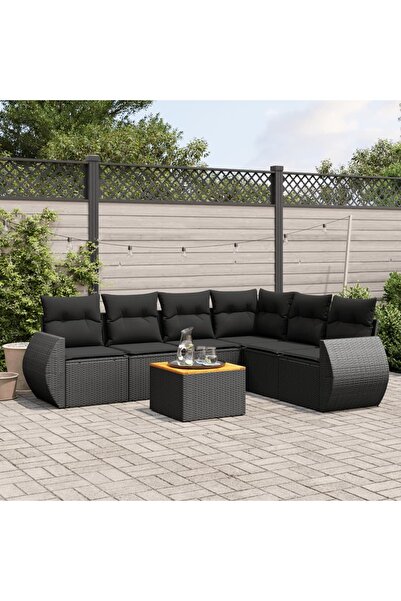 vidaxl Set canapele de gradina cu perne, 7 piese, negru, poliratan