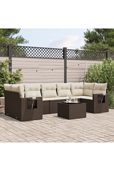 vidaxl Set canapele de gradina cu perne, 8 piese, maro, poliratan