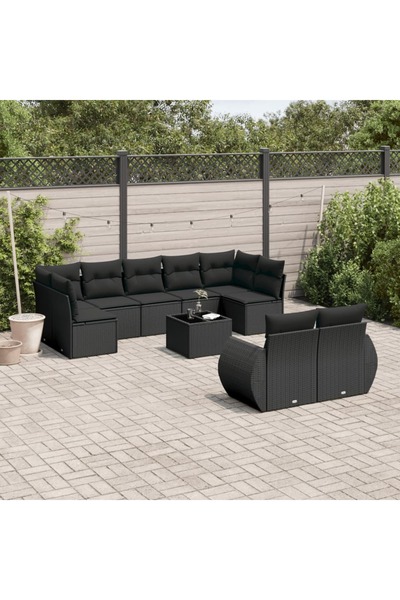 vidaxl Set canapele de gradina cu perne, 10 piese, negru, poliratan