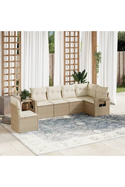 vidaxl Set canapele de gradina cu perne, 6 piese, bej, poliratan