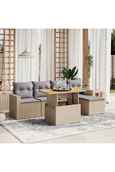 vidaxl Set canapele de gradina cu perne, 6 piese, bej, poliratan