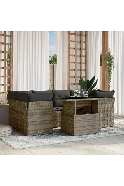 vidaxl Set canapele de gradina, 7 piese, cu perne, gri, poliratan