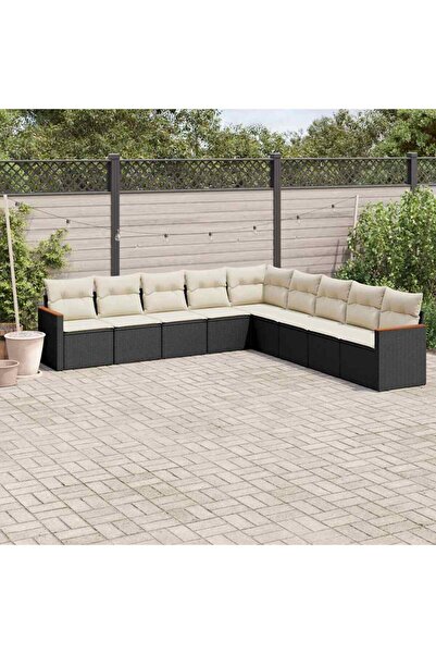 vidaxl Set mobilier de gradina cu perne, 9 piese, negru, poliratan