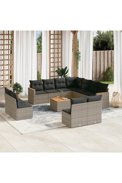 vidaxl Set canapea de gradina cu perne, 12 piese, gri, poliratan