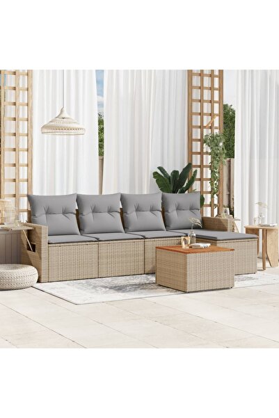 vidaxl Set canapele de gradina, 6 piese, cu perne, bej, poliratan