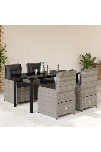 vidaxl Set mobilier de gradina cu perne, 5 piese gri deschis poliratan