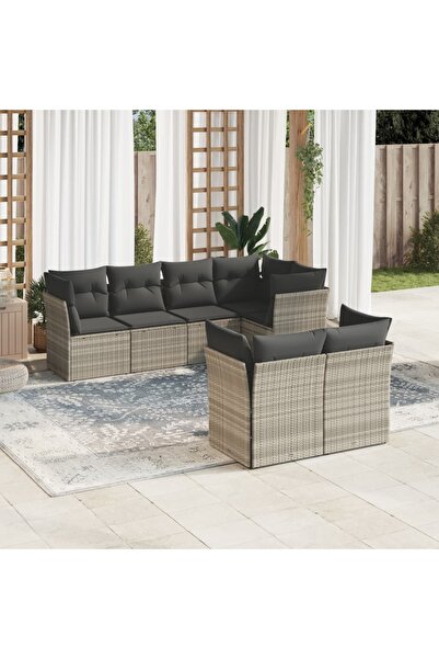 vidaxl Set canapele de gradina cu perne, 7piese gri deschis poliratan