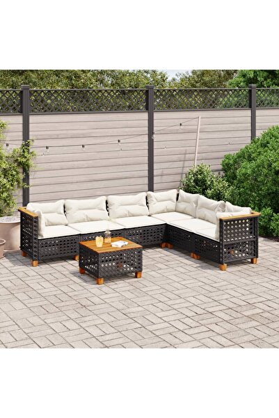vidaxl Set canapele de gradina cu perne, 7 piese, negru, poliratan