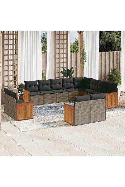 vidaxl Set canapea de gradina cu perne, 12 piese, gri, poliratan