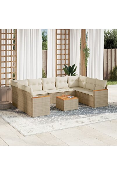 vidaxl Set canapele de gradina cu perne, 10 piese, bej, poliratan