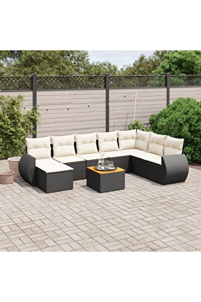 vidaxl Set mobilier de gradina cu perne, 9 piese, negru, poliratan