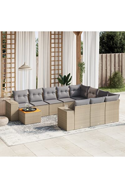 vidaxl Set canapele de gradina cu perne, 11 piese, bej, poliratan
