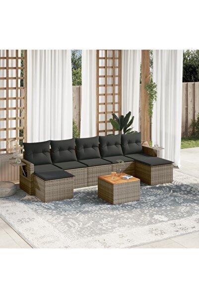 vidaxl Set canapele de gradina cu perne, 8 piese, gri, poliratan