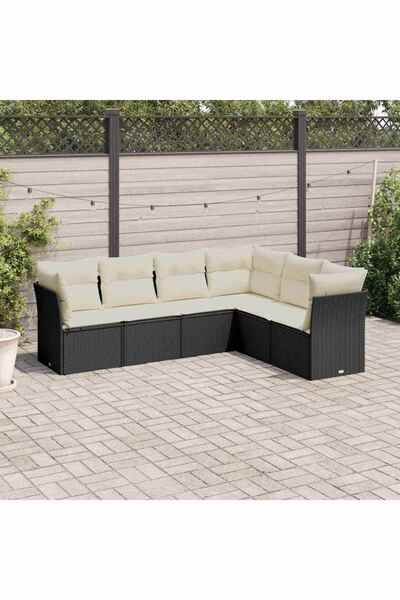 vidaxl Set mobilier de gradina cu perne, 6 piese, negru, poliratan