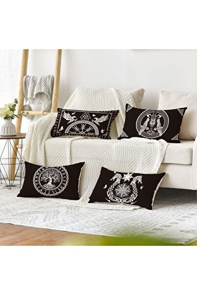 Artoid Mode Huse de pernă decorative cu design Viking Arborele Vieții și Coiful Corbului Awe, Set de 4, 30 x 50 cm, pentru decor canapea și living.