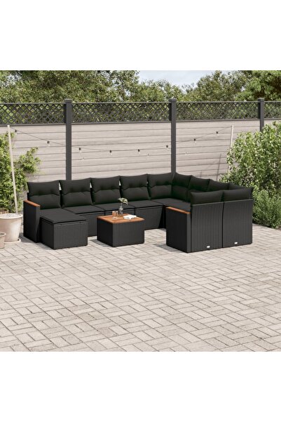 vidaxl Set canapele de gradina cu perne, 11 piese, negru, poliratan