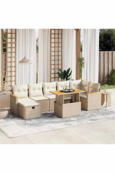 vidaxl Set canapele de gradina, 8 piese, cu perne, bej, poliratan