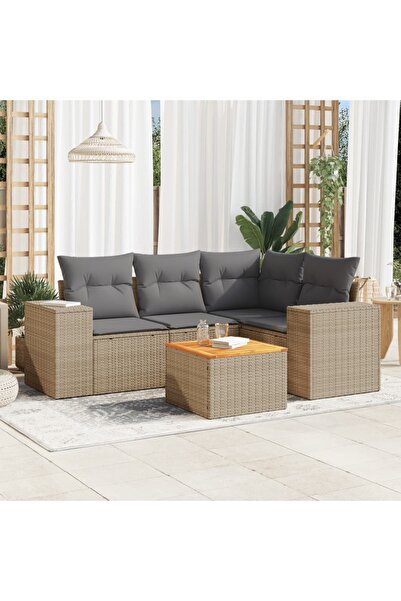 vidaxl Set canapele de gradina cu perne, 5 piese, bej, poliratan