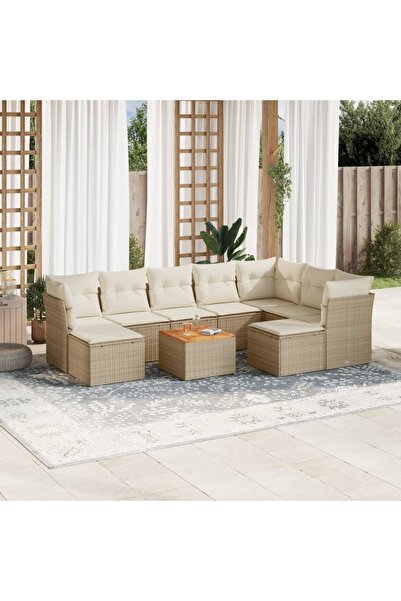 vidaxl Set canapele de gradina cu perne, 10 piese, bej, poliratan