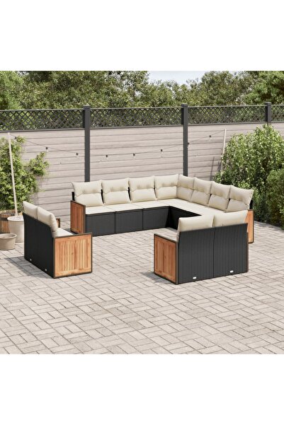 vidaxl Set canapele de gradina cu perne, 11 piese, negru, poliratan