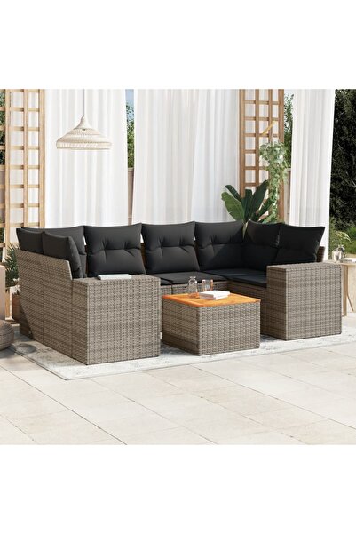 vidaxl Set canapele de gradina, 7 piese, cu perne, gri, poliratan