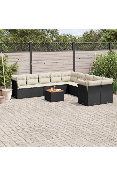 vidaxl Set canapele de gradina cu perne, 11 piese, negru, poliratan