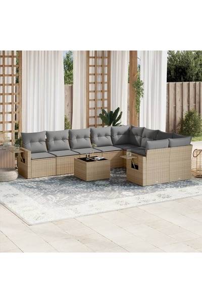 vidaxl Set canapele de gradina cu perne, 10 piese, bej, poliratan