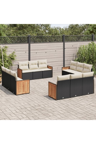 vidaxl Set canapele de gradina, 12 piese, cu perne, negru, poliratan