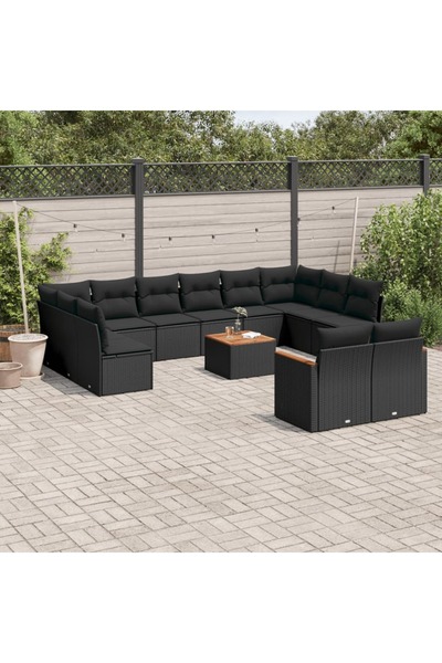 vidaxl Set mobilier de gradina cu perne, 13 piese, negru, poliratan