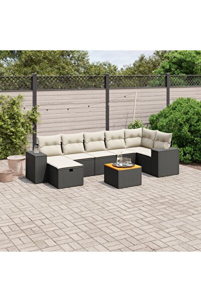 vidaxl Set mobilier de gradina cu perne, 8 piese, negru, poliratan