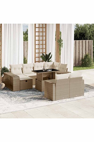 vidaxl Set canapele de gradina cu perne, 11 piese, bej, poliratan
