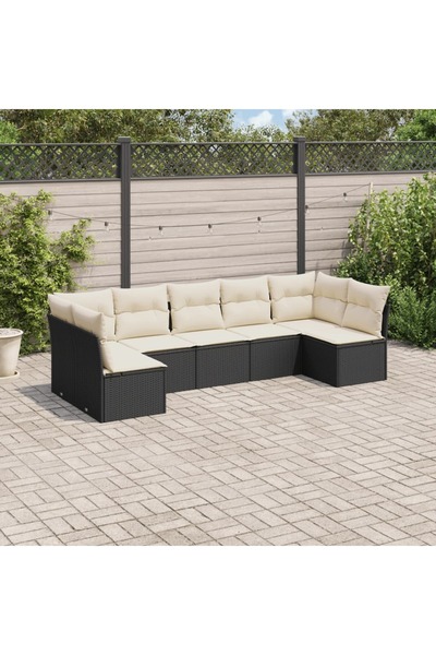 vidaxl Set canapele de gradina cu perne, 7 piese, negru, poliratan