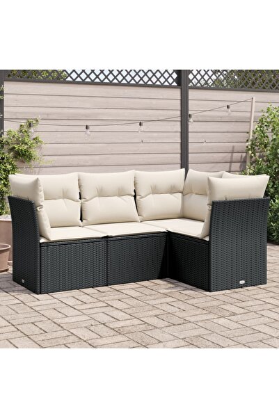vidaxl Set mobilier de gradina cu perne, 4 piese, negru, poliratan