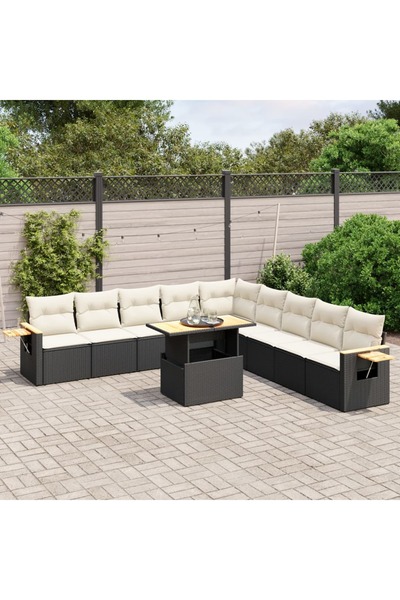 vidaxl Set canapele de gradina cu perne, 11 piese, negru, poliratan