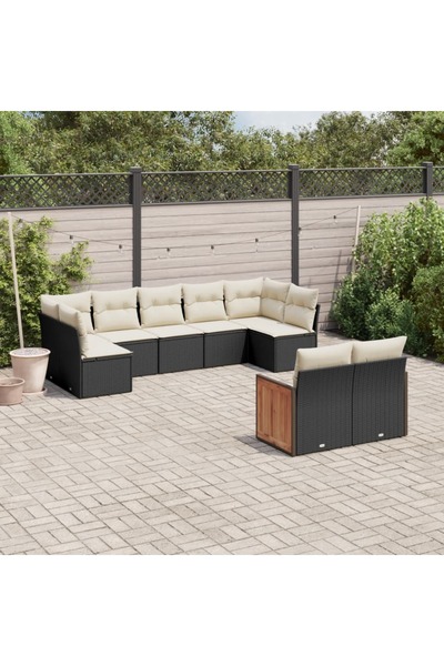 vidaxl Set mobilier de gradina cu perne, 9 piese, negru, poliratan