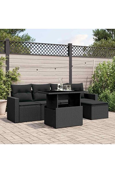 vidaxl Set mobilier de gradina cu perne, 6 piese, negru, poliratan