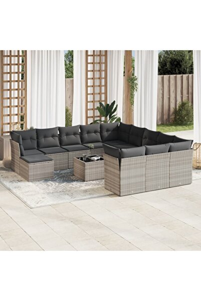vidaxl Set canapele de gradina cu perne, 13piese gri deschis poliratan