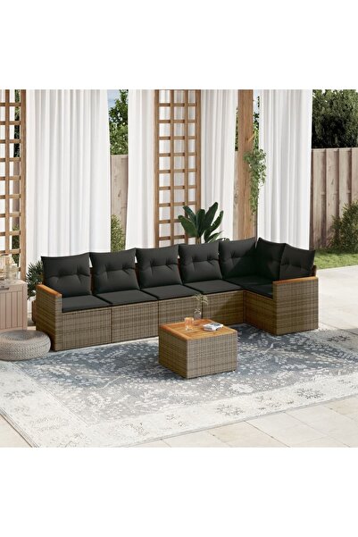 vidaxl Set canapele de gradina, 7 piese, cu perne, gri, poliratan